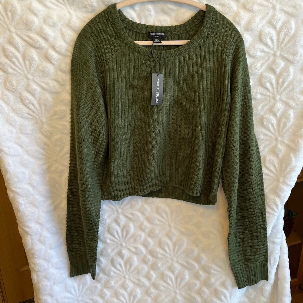 Pretty little thing olive green knit sweater new with tags plus size 2XL XXL
